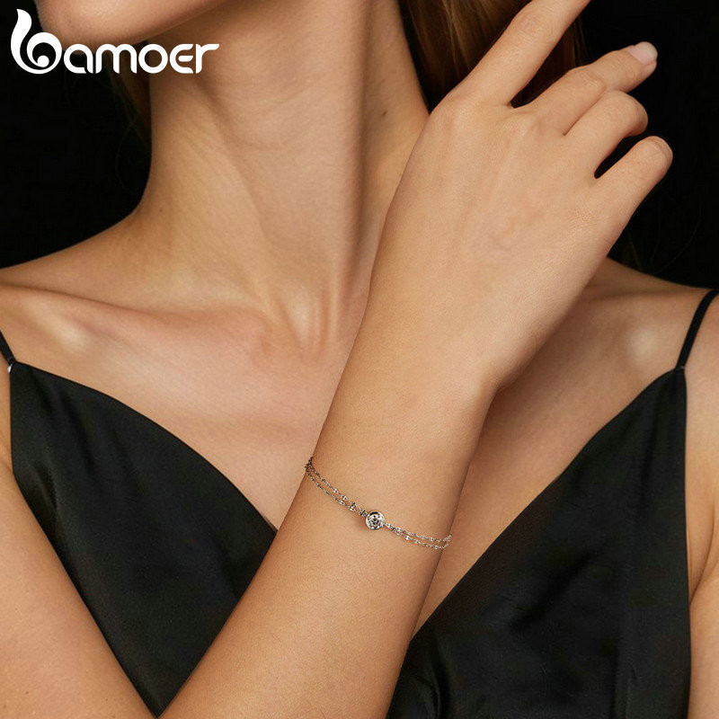 Vòng Tay Bạc Bamoer 925 0.5ct Hai Lớp Moissanite Trang Sức Quà Tặng Cho Nữ