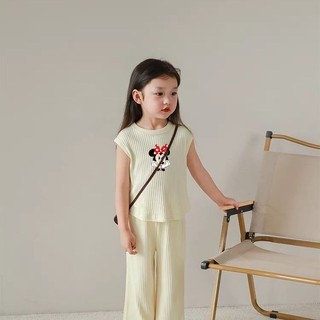 (1-10Y) Trẻ Em Bé Gái Băng Lụa Phù Hợp Với Bé Gái Mùa Hè Màu Trơn Rời Áo Vest Không Tay Top Quần Bộ Hai Mảnh