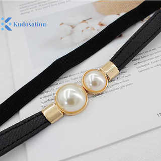 Kudosation Ngọc Trai Khóa Thắt Lưng Da Đầm Váy Eo Co Giãn Mỏng Nữ Thắt Lưng Nữ Thắt Lưng Phụ Kiện