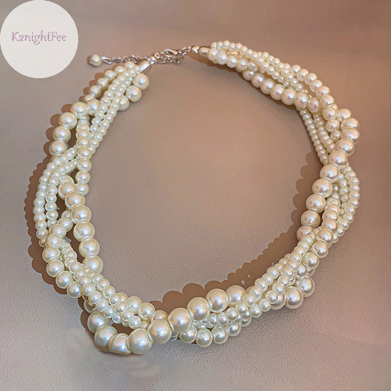 K2nightfee Twining Ngọc Trai Vòng Cổ Choker Dành Cho Nữ Hình Học Dây Chuyền Cưới Cô Dâu Trang Sức Phụ Kiện VN