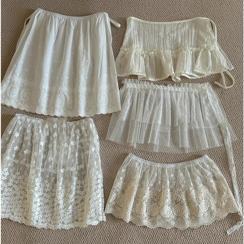 Milyfashion Tất Cả Trận Đấu Váy Chữ A Ren Màu Trơn Lưới Phối Ren Fart Rèm Ngọt Nửa Chiều Váy Hợp Thời Trang