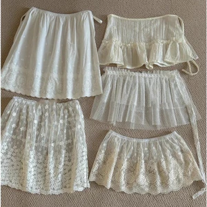 Milyfashion Tất Cả Trận Đấu Váy Chữ A Ren Màu Trơn Lưới Phối Ren Fart Rèm Ngọt Nửa Chiều Váy Hợp Thời Trang