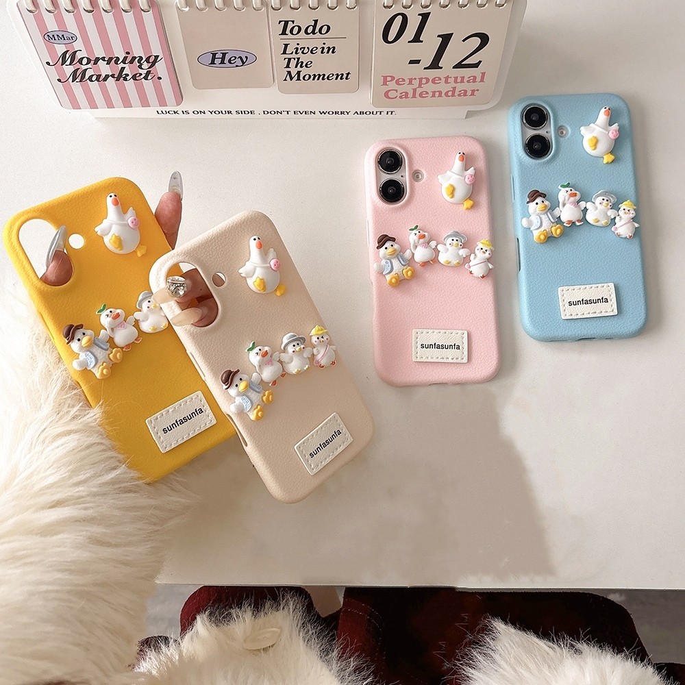 Ốp Điện Thoại Da Năm Vịt Lập Thể Cho iPhone 17 Pro Max 16 Plus 15 14 13 12 11 Pro Max Vỏ Bảo Vệ Chống Sốc