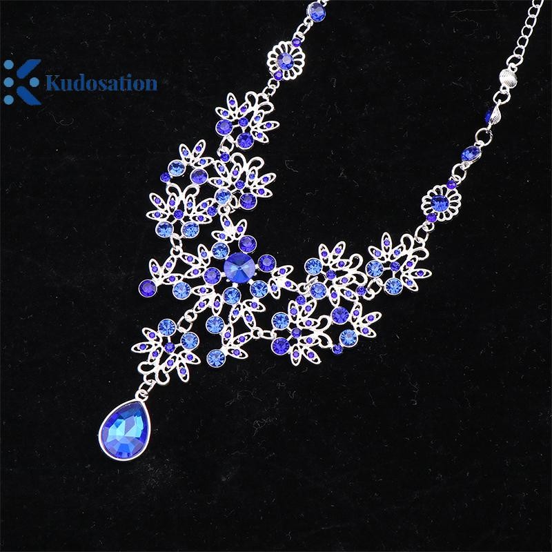 Kudosation Tiệc Cưới Vòng Cổ Bông Tai Bộ Hoa Giọt Nước Vòng Cổ Cô Dâu Cưới Trang Sức Phụ Kiện