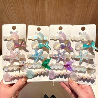 Asdfger 5 Kẹp Tóc Sao Biển Vỏ, Kẹp Tóc Nàng Tiên Cá Màu Tím, Mũ Đội Đầu Công Chúa Ocean Series Bé Gái