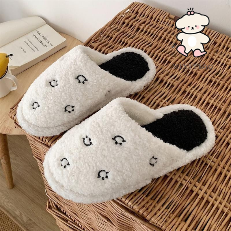 Dép Cotton Xixitiao Mặt Cười Đơn Giản Giữ Ấm Thời Trang Phong Cách Mới Trong Nhà Nhà