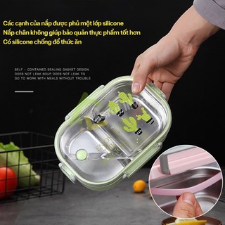 Hộp cơm 2 ngăn BUNA nắp trong suốt, Khay Inox 304 có thể dùng cho lò vi sóng tiện dụng 720ml.