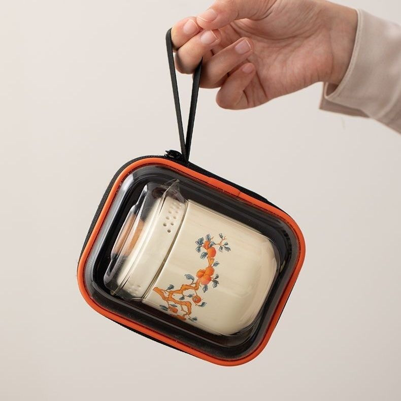 Bộ trà gốm ngoài trời Persimmon Ruyi Bộ trà du lịch sứ trắng di động Một nồi Một cốc có túi