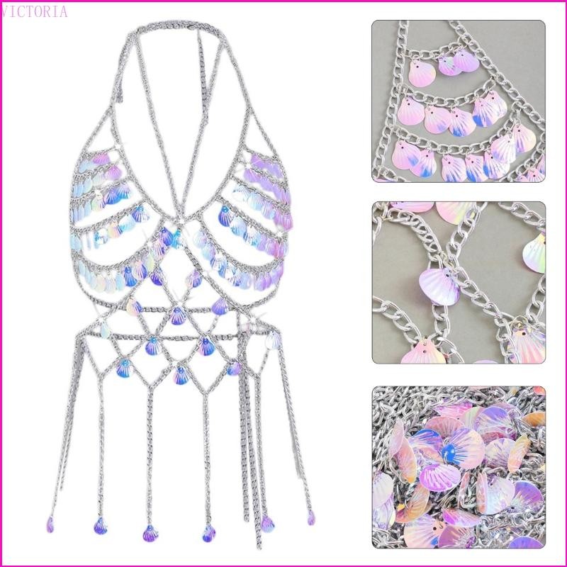 Vic Rỗng Ra Lấp Lánh Kim Sa Lấp Lánh Cơ Thể Dây Xích Tua Rua Ngực Dây Crop Top Trang Sức Cơ Thể Cho Nữ Beachw