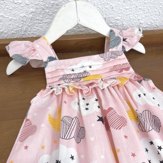 Váy Hè Bé Gái 2 Dây Cánh Tiên Mây Hồng Chất Thô Cotton 8-26kg