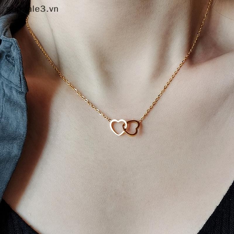 # Sepsale # Vòng cổ trái tim đôi bằng thép không gỉ Mặt dây chuyền trái tim rỗng Vòng cổ xương đòn.