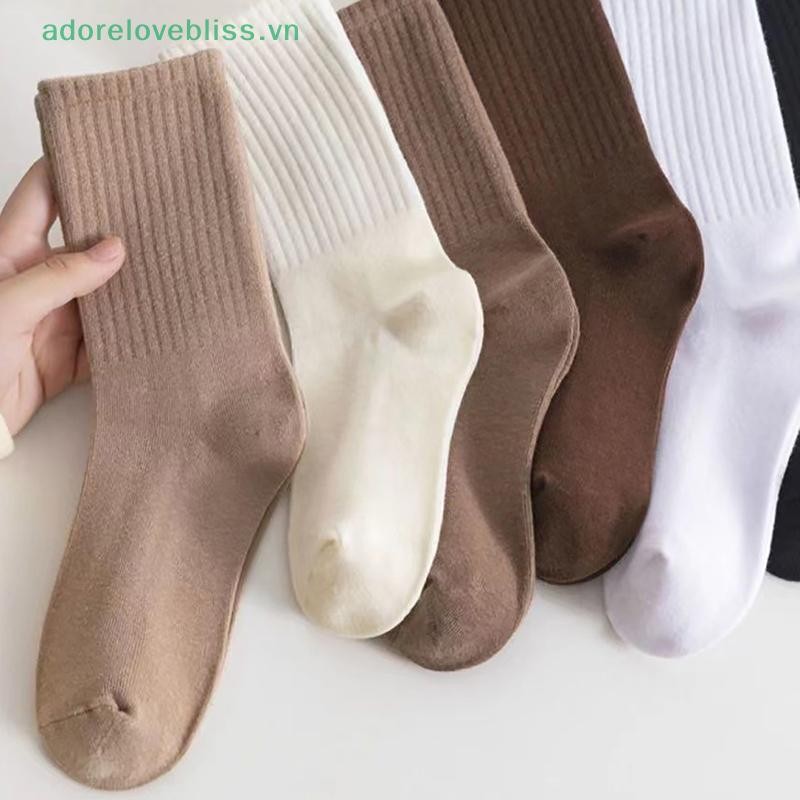 THÊM Giữ ấm và lạnh ngoài trời Tất nữ màu trơn Thời trang Kaki Tất Cotton trắng màu nâu cho bé gái Hàn Quốc BSS