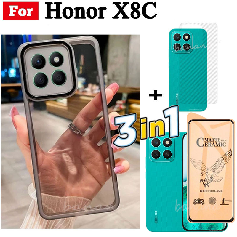 3 trong 1 Honor X8C X7C Honor 200 Vỏ điện thoại trong suốt bằng silicon mềm TPU thông minh có vỏ bảo vệ Camera + Kính cường lực riêng tư + Phim mặt sau