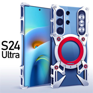 Ốp Lưng Kim Loại Rỗng Sang Trọng Cho Samsung Galaxy S25 Ultra Cover S24 U S23 S22 Ốp Lưng Nhôm Tích Hợp 360° Giá đỡ có bảo vệ