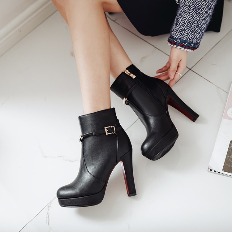 Giày cao gót mùa thu đông cỡ lớn 34-46, bốt ngắn nữ, gót chunky, sexy, đa năng, bốt đi hộp đêm, bốt Martin nữ, giày đi làm thời trang cho nữ