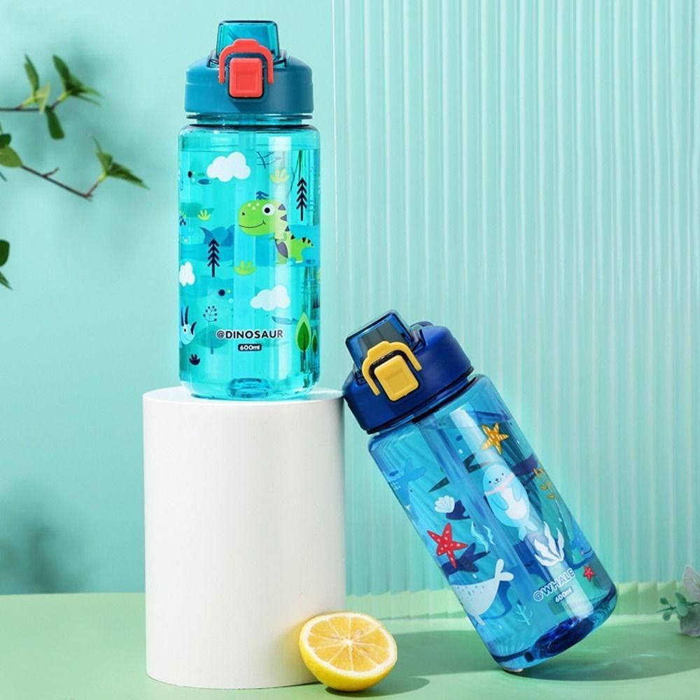 Chai Nước SAIA, Cốc Nước Trẻ Em Khủng Long Chống Rò Rỉ, Nhựa Di Động 600ml Có Ống Hút Silicon Sippy Cốc Mùa Hè