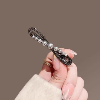 MAUROPOLI Kẹp Tóc Ngọc Trai Nơ Đen Kim Loại Cao Cấp, Kẹp Bên Nổ, Mỏ Vịt Đơn Giản