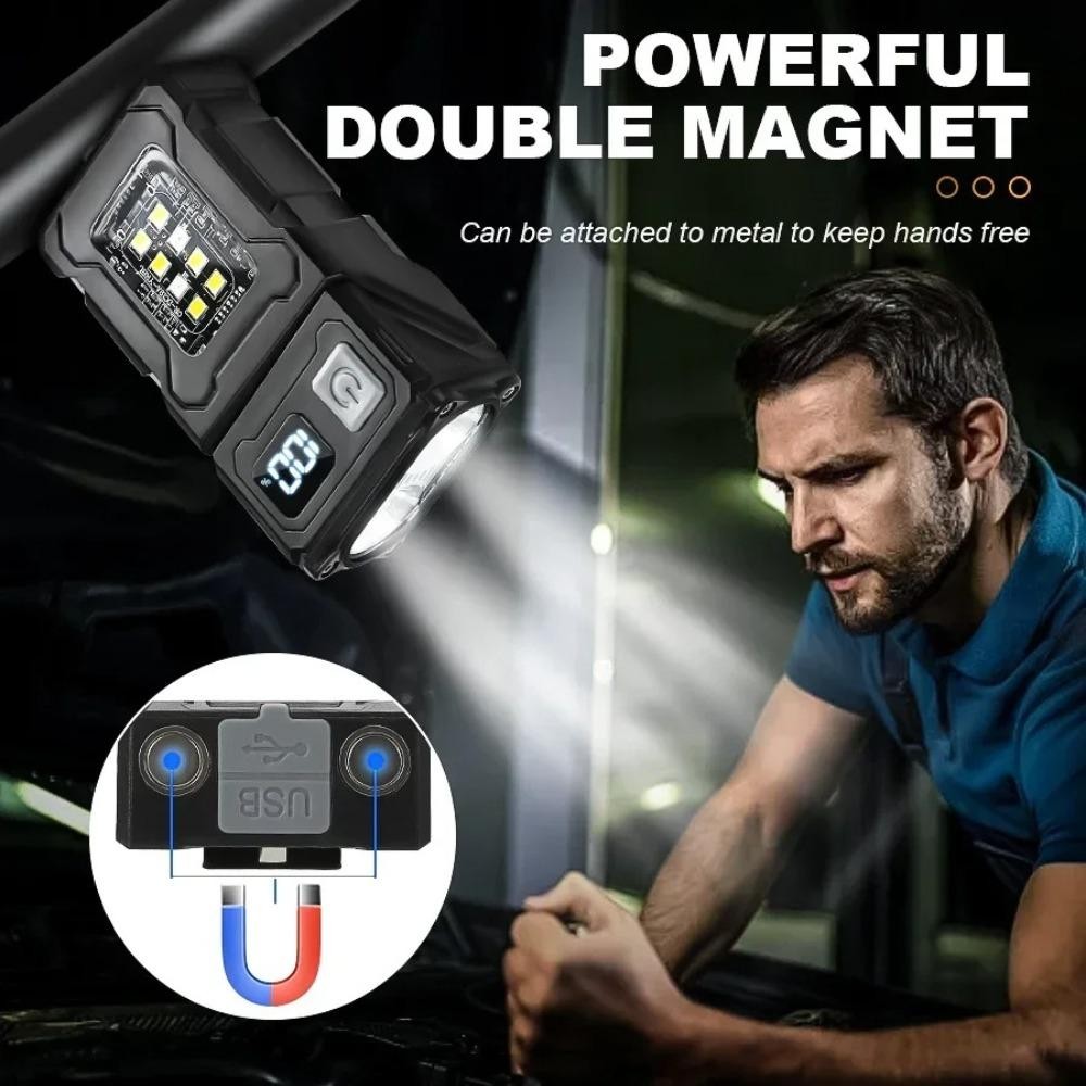 LOMBARD đèn pin móc khóa siêu sáng, sạc USB, đèn COB cảnh báo, đèn flash, kẹp mũ, làm việc di động, chạy bộ
