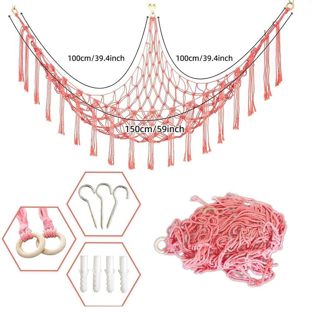 BAMBOOB Treo Lưu Trữ Tổ Chức, Võng Đồ Chơi Lưới Nhồi Bông Góc Tường, Tua Rua Cotton Dây Dệt Tam Giác Đồ Chơi