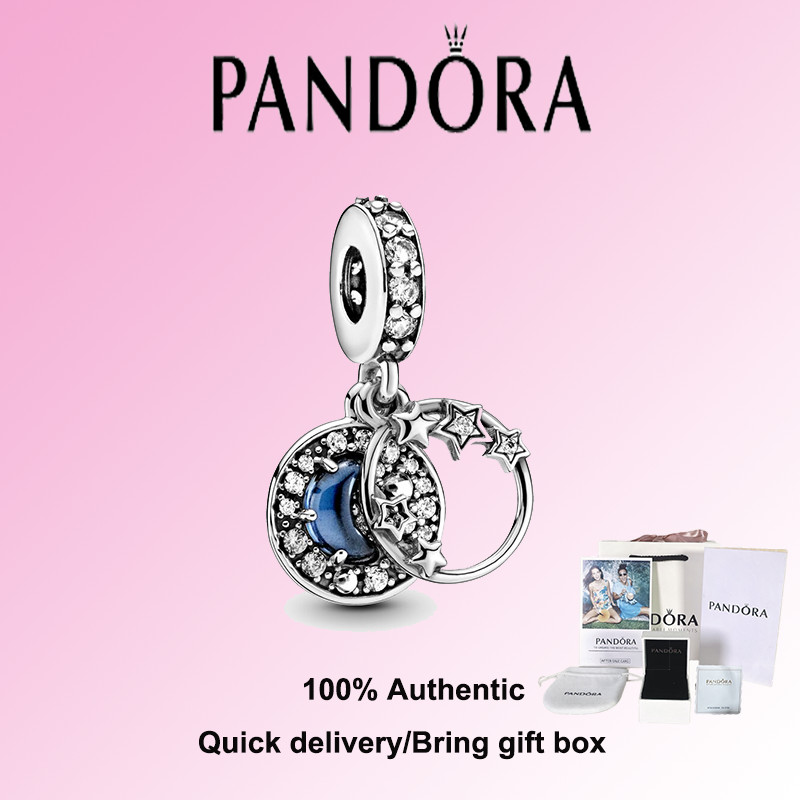 Pandora S925 Sterling Silver Blue Night Sky Crescent Moon & Stars ...