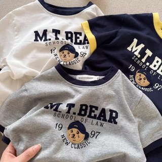 Áo thun ngắn tay hình gấu trẻ em mùa hè mới bằng cotton nguyên chất cho bé trai và bé gái, áo thun màu sắc đa dạng, áo thun nửa tay hoạt hình