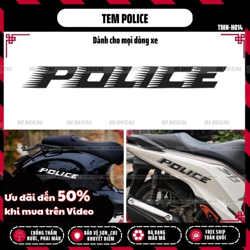 [1 chiếc] Tem Police Phản Quang dán xe | TMN-H014 | Decal cao cấp chống nước, chống phai màu