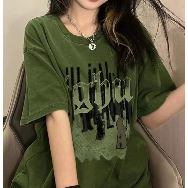 Suxi - Retro In Hình Thời Trang Mùa Hè Mới Thời Trang Cổ Tròn Đa Năng Áo Thun Nữ Tay Ngắn 240427