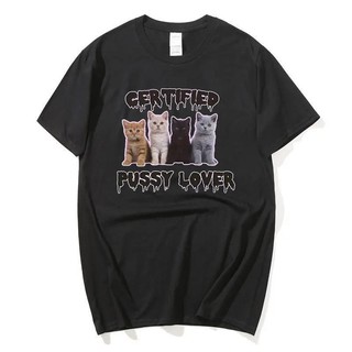 Kawaii CerTified Pussy Lover Meme Cat In Hình Áo Nam Nữ Thời Trang Vintage Áo Thun Cotton Thường Ngày Rời Áo Sơ Mi Dạo Phố
