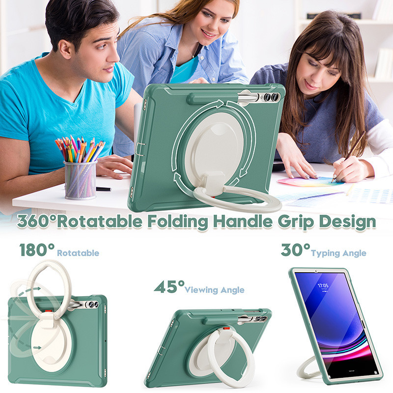 360° Ốp lưng chống sốc tay cầm xoay cho Samsung Tab S7 S8 X700 S9 X710 S9 FE S7 + S8 + X800 S9 + S9 Plus X810 S9 FE + S7 FE T730 Vỏ bảo vệ toàn thân
