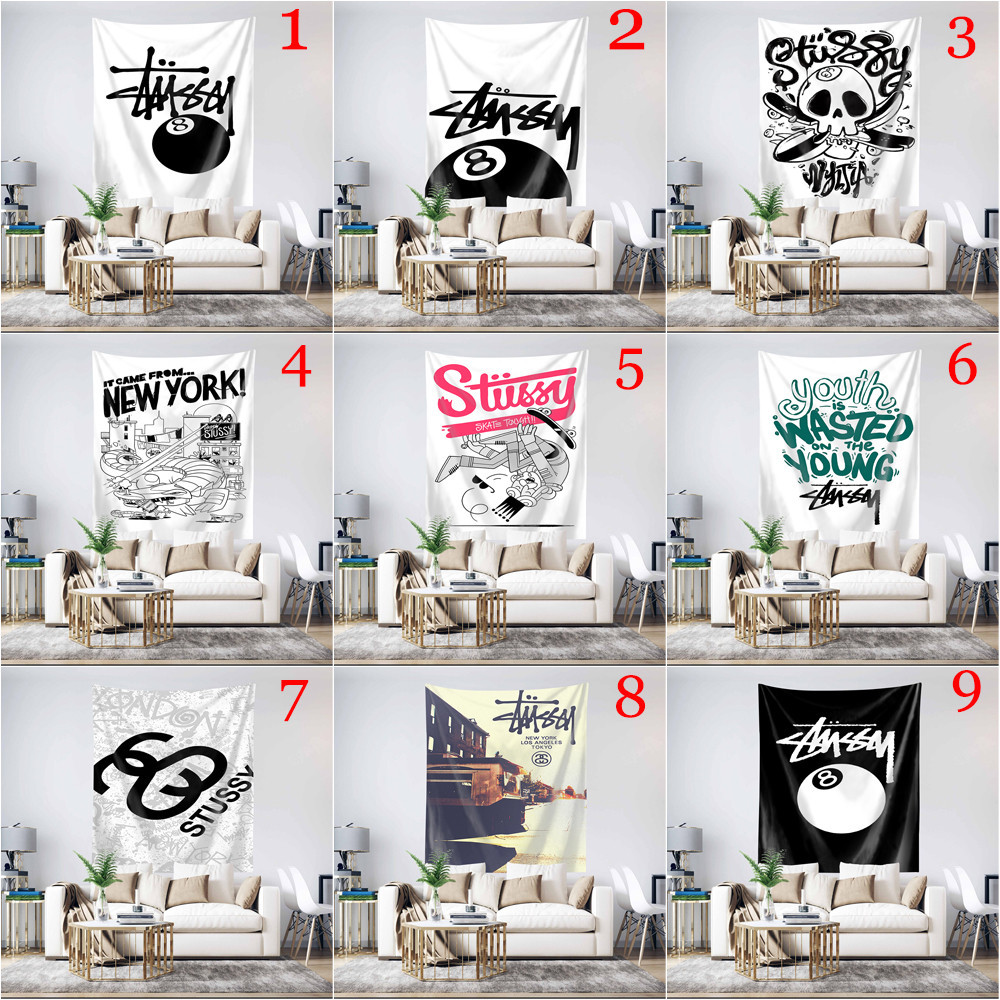 Nghệ Thuật Stussy Logo Tấm Thảm Treo Tường Có Kẹp Tấm Thảm Polyester Phòng Ngủ Treo Tường Tấm Thảm Trang Trí Nhà Cửa