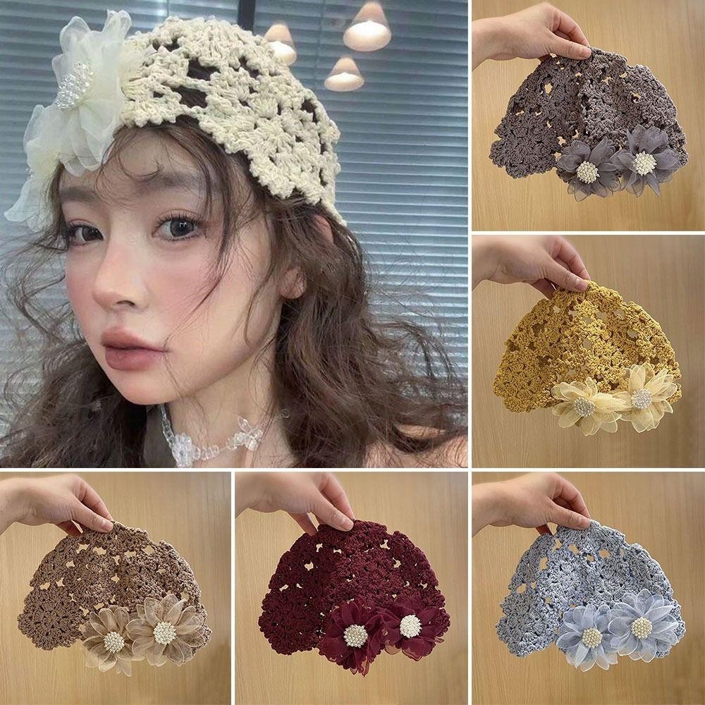 Mũ Dệt Kim CQCJ, Mũ Nồi Ren Hoa, Thoáng Khí Rỗng Thời Trang Mùa Hè Skullies Mũ Dành Cho Nữ