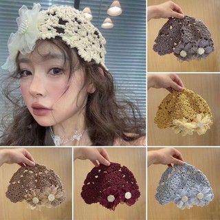Mũ dệt kim Skullies ren thoáng khí, phong cách hoa, phù hợp mùa hè