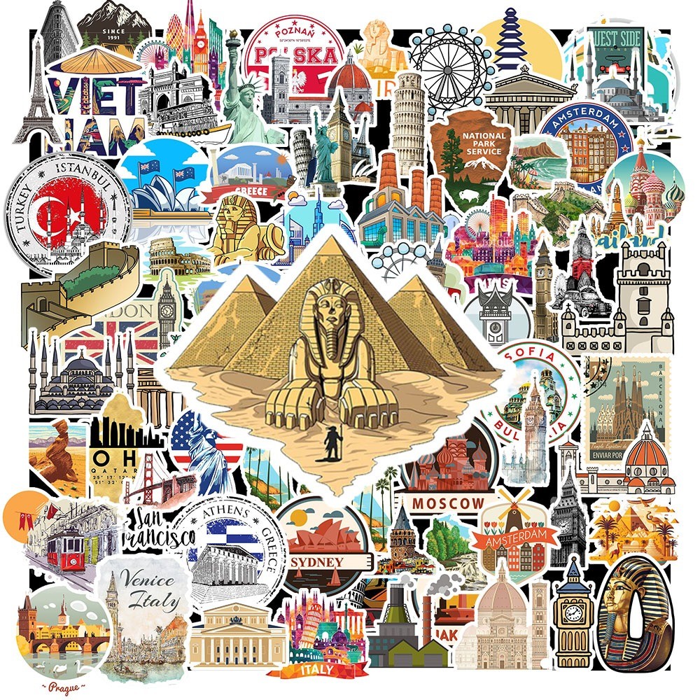 Set 50 Sticker Kỳ Quan Thế Giới – Travel Du Lịch | Chống Nước