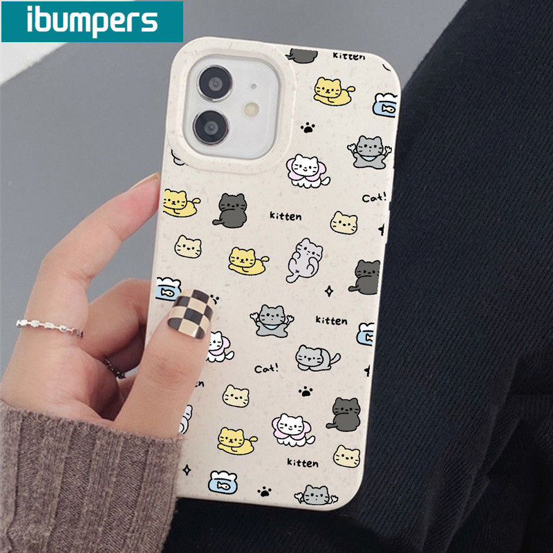 ibumpers Ốp Điện Thoại iPhone Họa Tiết Mèo Đẹp Đơn Giản Cho IPhone 16 15 14 12 13 11 Pro Max IP 7 8 Plus X XS XR Ốp Lưng Ống Hút Lúa Mì Phân Hủy Thân Thiện Với Môi Trường