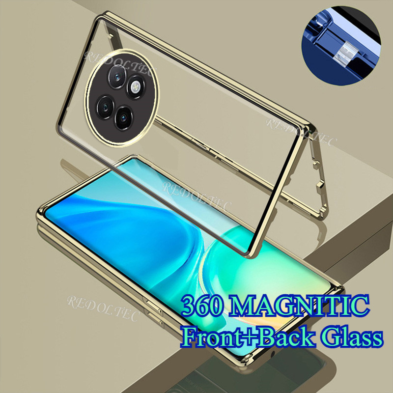 Vỏ Realme 13 + 13 Plus 5G Bảo vệ toàn bộ ống kính Vỏ kim loại từ tính Realme13 + Realme 13 + 13Plus Kính mặt trước hai mặt Mặt sau Vỏ điện thoại toàn thân có khóa
