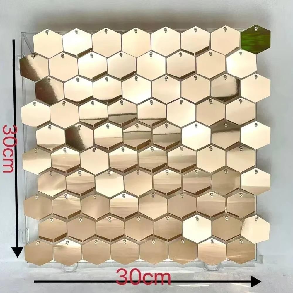 YMIFI Sequin Panel Trang trí tường, Phông nền sequin lấp lánh PET, Phông nền hình lục giác màu vàng bạc hình đám cưới