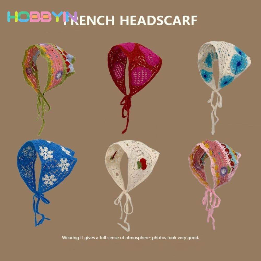 Mũ HOBBYIN, Băng Đô Tam Giác Dễ Thương Ngọt Ngào, Phong Cách Mục Vụ Pháp Dệt Kim Handmade Đi Biển Kỳ Nghỉ Tóc Truy Cập Đạo Cụ Ảnh