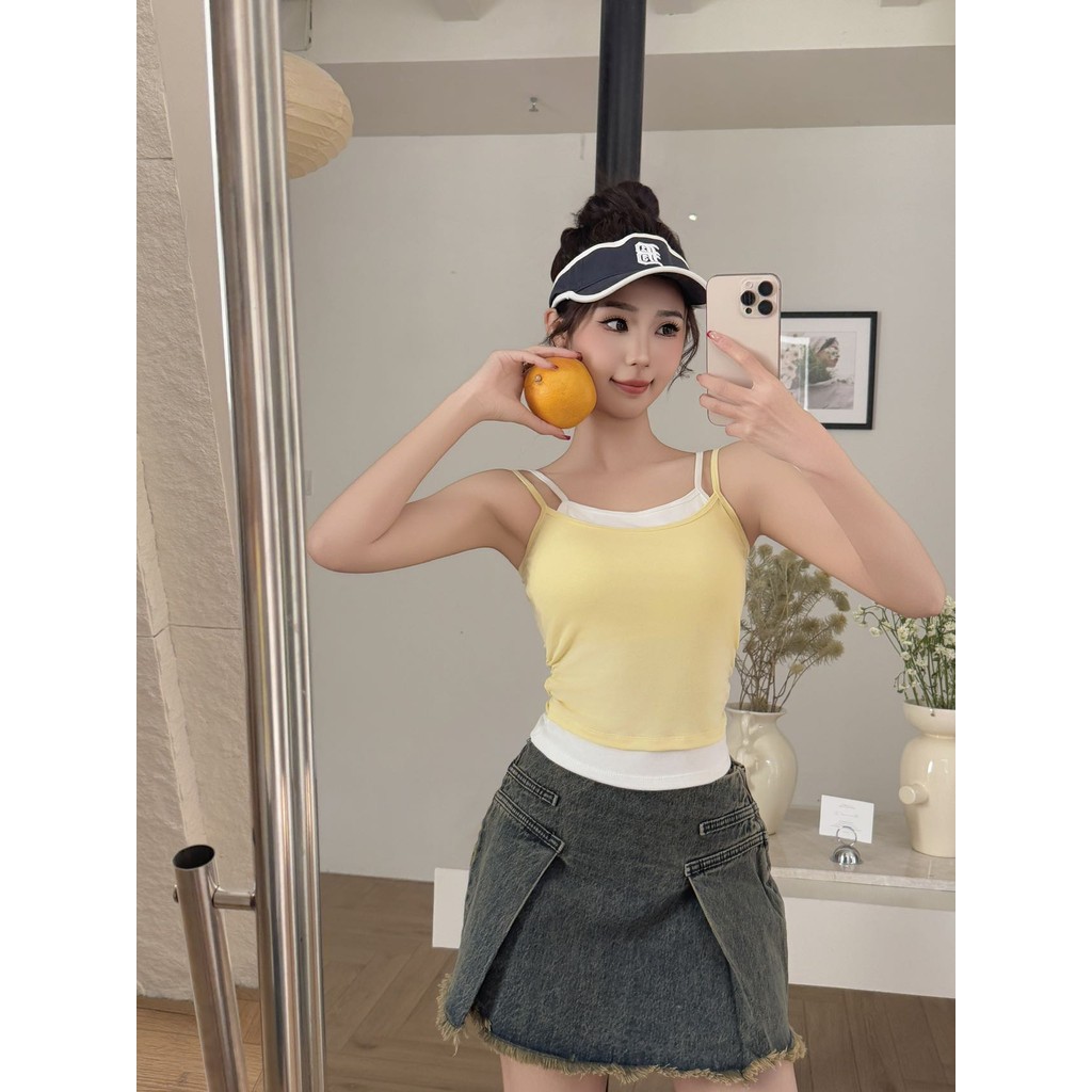 F Giả Hai Mảnh Nhỏ Camisole Nữ Có Miếng Lót Ngực Quần Lót Lưng Đẹp