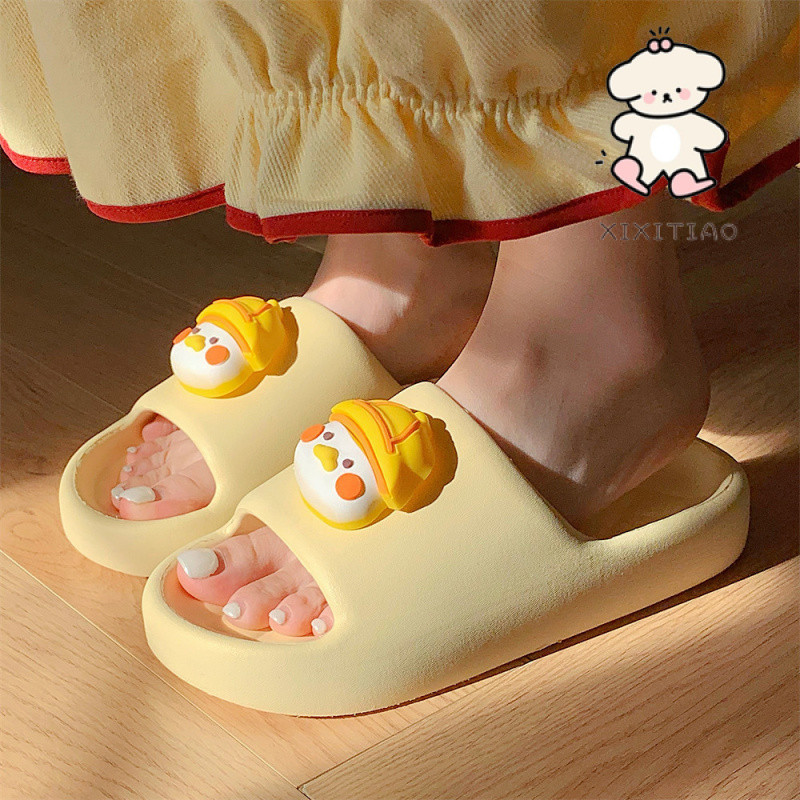 Xixitiao Mùa Hè Dễ Thương Màu Vàng Vịt Vui Nhộn Dép Nam Nữ Nhà Phòng Tắm Tắm Thoải Mái Dép Cặp Đôi