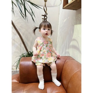 Set Đồ Bộ Sát Nách Bé Gái Họa Tiết Hoa Nơ Lưng 8-22kg