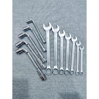 Combo 5 khóa ống điếu chữ L thép CRV cứng cáp (8,10,12,13,14) và 7 khóa cờ lê (8,10,12,13,14,17,19) chuyên sửa chữa xe