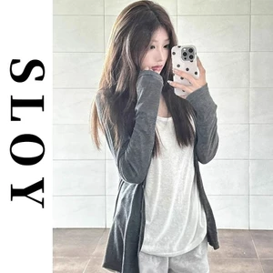 Áo khoác cardigan chống nắng Tencel màu xám mới cho phụ nữ, áo khoác ngắn tay dài mỏng mùa hè, áo hoodie thoải mái rộng rãi, áo khoác ngoài V 250314007