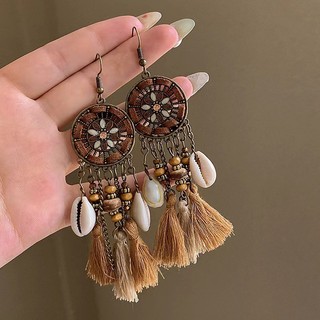 Bohemian Phong Cách Dân Tộc Bông Tai Nữ Retro Tính Khí Tua Dài Trang Sức Melamine Kỳ Nghỉ Bông Tai Vận Chuyển Trên Behalf