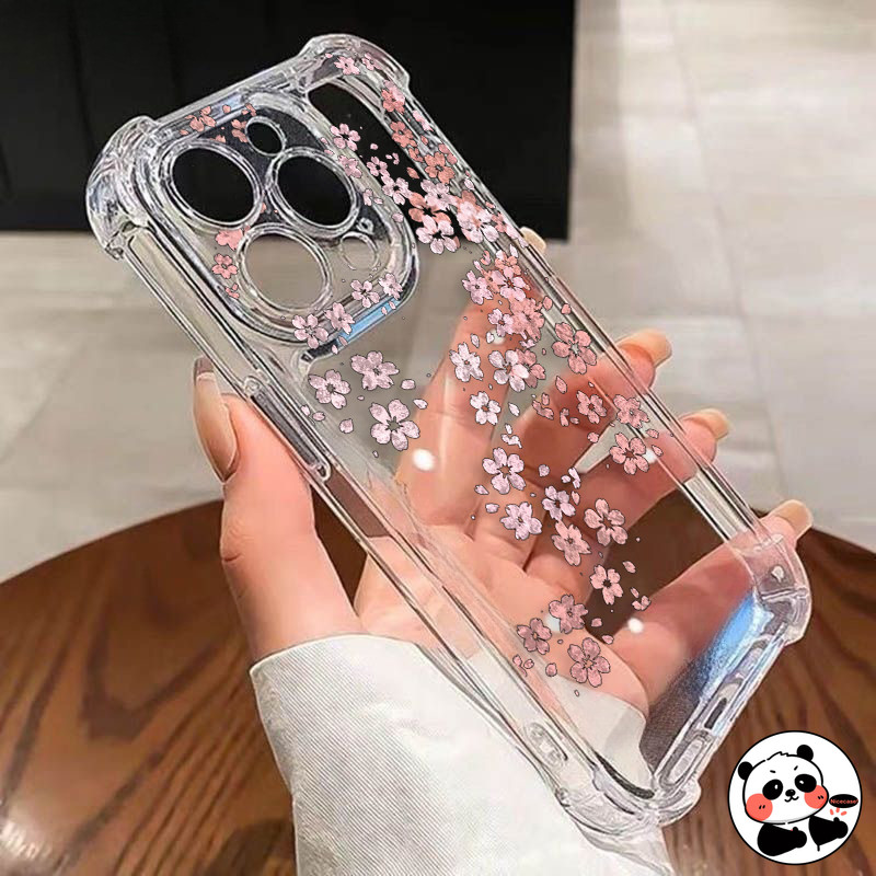 Vỏ Túi Khí Cho iPhone 16E 16 Pro Max 15 14 Plus 13 12 Mini 11 Pro Max 8 7 6 6s Plus SE3 SE2 2022 2020 Vỏ Trong Suốt Thanh Lịch Sakura Hoa Dễ Thương Vỏ Điện Thoại Mềm Chống Sốc