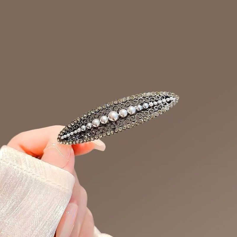 Mauropoli Kẹp tóc kim cương giả ngọc trai cao cấp phong cách retro Trung Hoa, đầu lưng nửa mùa xuân