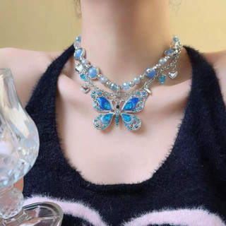 1 chiếc Vòng cổ hạt đính kim cương tua bướm màu xanh