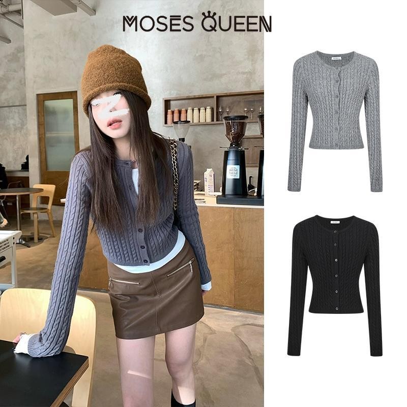 MOSESQUEEN Twist Dệt Kim Cardigan Cổ Tròn Mỏng Mỹ Slim Skinny 2025 Mới Top Nữ #59240 | BigBuy360 - bigbuy360.vn