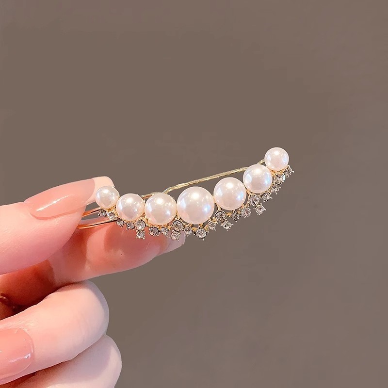 Mauropoli [Sẵn sàng] Kẹp ếch ngọc trai thanh lịch kiểu Pháp Retro sang trọng Đầu trán gãy Kẹp tóc bên Kẹp tóc cao cấp Kẹp tóc tinh tế