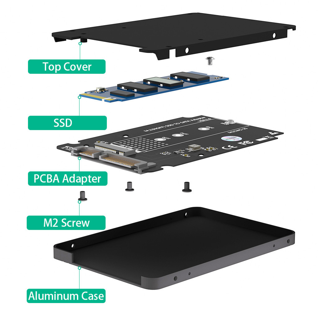 Jmt M.2 Sang 2.5 SATA Enclosure B & M Key Cho NGFF M2 B-Key 2230 2242 2260 2280 SSD Chuyển Đổi Sang 2.5 Inch SATA 3.0 6Gbps Thẻ Chuyển Đổi