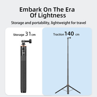 Dành cho DJI Osmo POCKET 3 / GoPro / Osmo action3 / 4 / GO 3 Chân máy cực mở rộng, Giá đỡ gậy Selfie 140cm, Chịu áp lực, Chống mài mòn, Phụ kiện chống trượt để chụp máy ảnh hành động